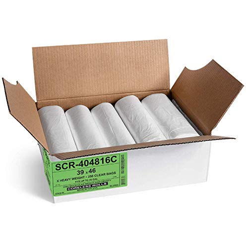 Clear 45 Gallon Trash Bags Pack of 250 - Heavy Duty Garbage Liners 39x46 - 16 Micron