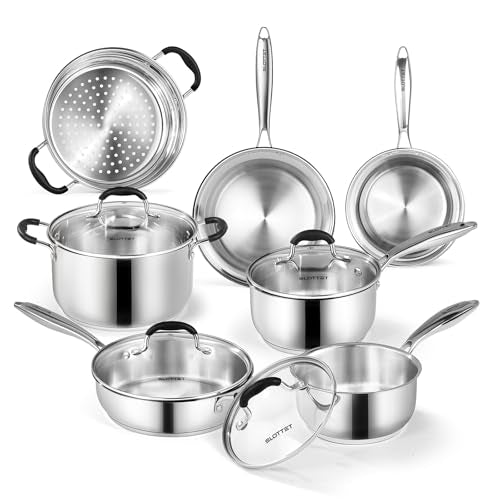11-Piece Stainless Steel Cookware Set with Steamer & Heat-Resistant Handles