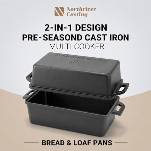 Cast Iron Loaf Pan with Lid 9x5 Inch Bread Baking Pan Set for Sourdough Cake Meatloaf