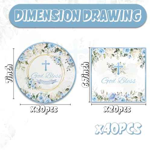 40Pcs Blue God Bless Party Supplies Tableware Set 20 Plates and 20 Napkins for God Bless Party Decoration Serve 20 Guests
