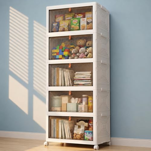 Large 170 Qt Stackable Storage Bins with Lids - 5 Layers, Wheels & Clear Doors