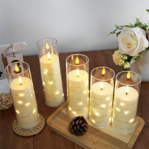 Sasigeiaa Ivory Flameless Candles Set of 7 with Embedded Star String Remote & Timer