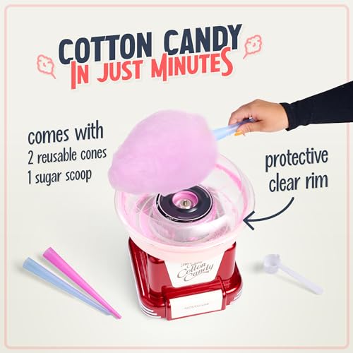 Retro Cotton Candy Machine for Kids with Reusable Cones - Red, Classic Variation