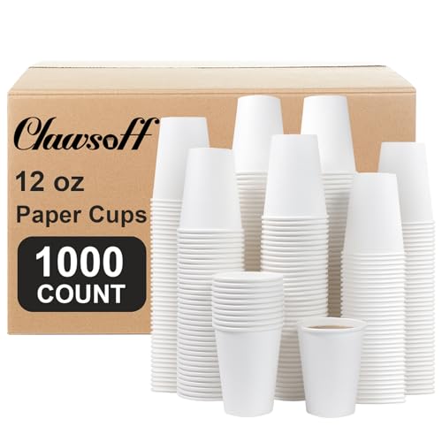 Clawsoff 12 oz White Disposable Coffee Cups 1000 Pack - Leak-Proof, Food Grade, Multi-Purpose
