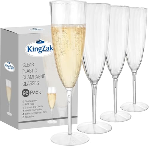 Champagne Flutes - 96 Count Premium 6 oz Clear Hard Plastic Disposable Glasses