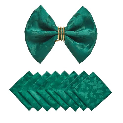 Dark Green holly berry motifs Jacquard 17x17 Cloth Napkins Set of 8