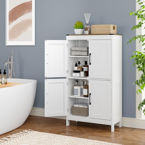 Mufico Bathroom Floor Storage Cabinet 23.63L x 11.8W x 43.3H Inch Farmhouse Style White