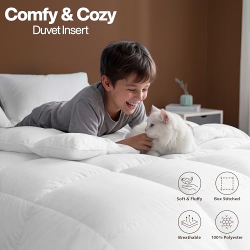 California King Comforter Duvet Insert White 96 x 102 Inch - All-Season Fluffy Bed Quilt