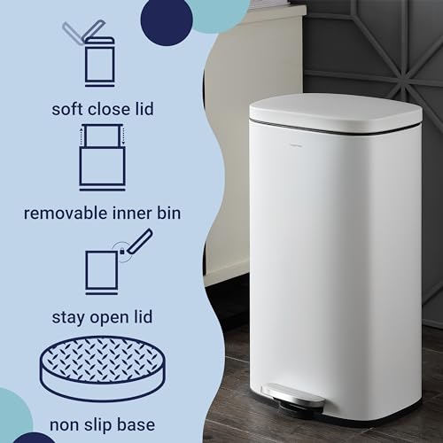 White 8 Gal Step Trash Can with Soft Close Lid - Cotton Finish