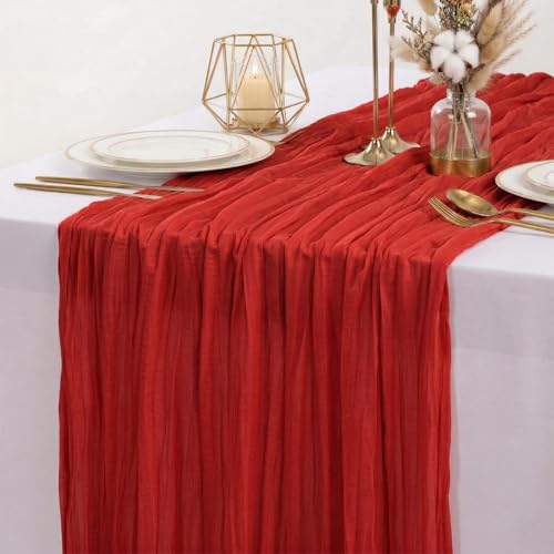 Red 20x120 Inch Cheesecloth Table Runner 12 Pack - Boho Rustic Gauze for Wedding & Decor
