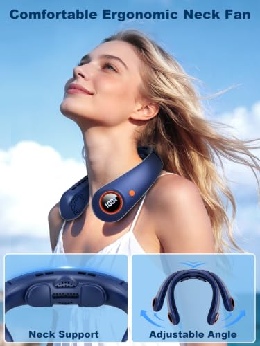 FYALLASO Dark Blue Neck Cooling Fan, Hands-Free Wearable Personal Cooler with 3 Motors & LED Display