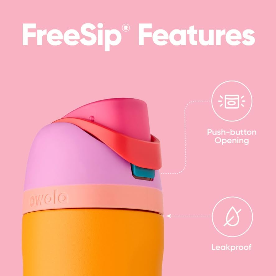 Owala FreeSip Insulated Stainless Steel Water Bottle - 24 oz BPA-Free | Tropical Color for Sports & Travel