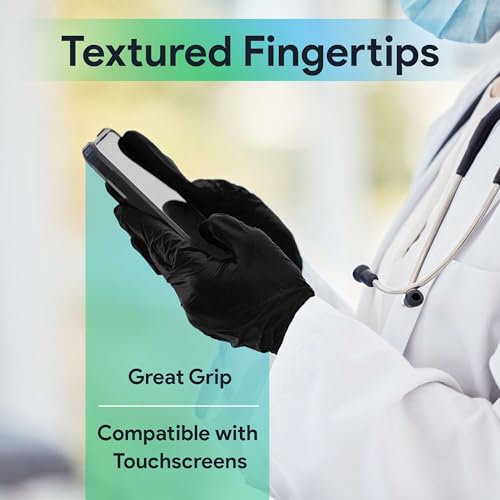 Black Nitrile Exam Gloves Large Case of 1000 - Latex-Free, Powder-Free, Textured Grip, Medical Grade, Disposable for Food & Lab Use - Click-Medical
