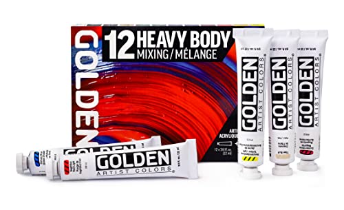 Golden Heavy Body Acrylic Paint Set 12 x 22ml Tubes + Glazing Liquid