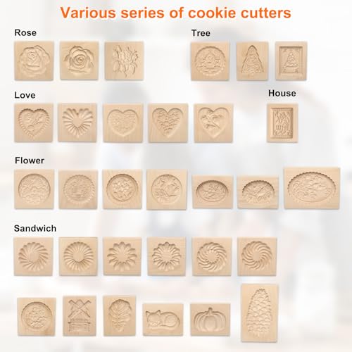 HARFINGTON Wooden Cookie Mould Christmas Tree - 3.94" x 3.15" Baking Stamp