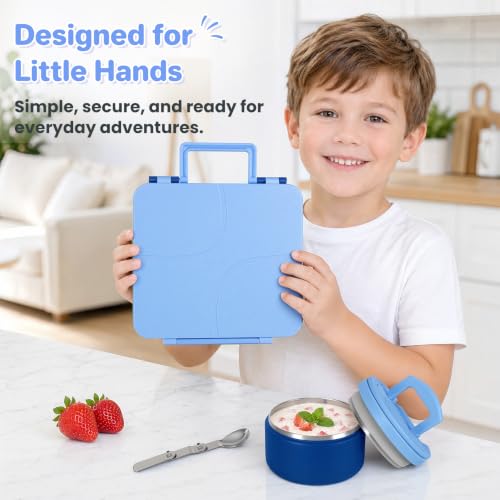 Kids Leakproof Bento Lunch Box with 8oz Insulated Soup Thermo - Blue