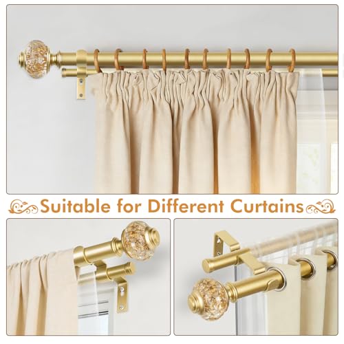Double Curtain Rods for Windows 72-144 Inches - Gold Finials, Luxurious 1 Inch Diameter - Variation of THIS listing