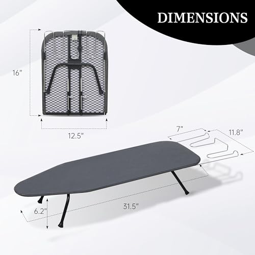 ZOES HOMEWARE Foldable Metal Mesh Tabletop Ironing Board Black/Grey - Compact & Heat-Resistant