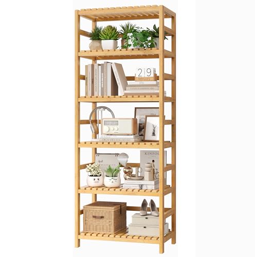 FOTOSOK Natural 6-Tier Bamboo Shelf with Adjustable Shelves for Kitchen & Home Storage
