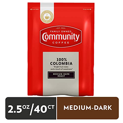 Community Coffee 100% Colombia Pre-Measured Packs, Medium Dark Roast,