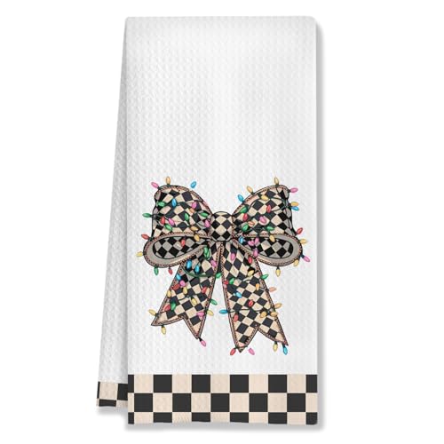 HUGANE Black and White Checkered Christmas Kitchen Towels - Color-03, 16x24 Inches
