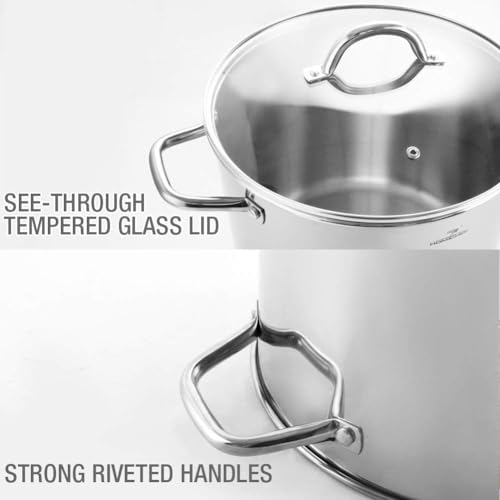 10 Quart Stock Pot with Glass Lid - Mirror Polished Stainless Steel, Nickel-Free, Induction Compatible - Silver Variation