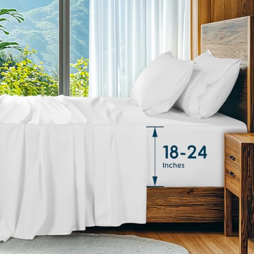 SONORO KATE 1000TC Egyptian Cotton King Sheets White, Extra Deep Pocket Bedding