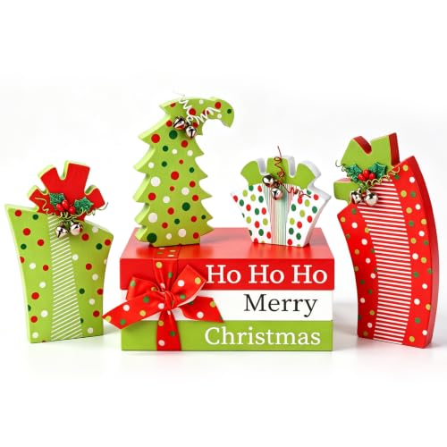 TREWAVE 7-Piece Wooden Christmas Centerpieces for Table – Rustic Holiday Decor