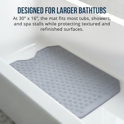 Refinished Bathtub Mat No Suction Cups - White, Non-Slip Rubber for Textured & Refinished Tubs