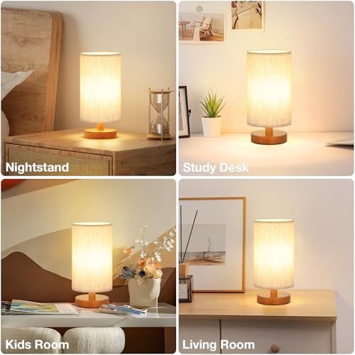 Fenmzee Cream Shade Small Desk Lamps Set of 2 with Walnut Bases, 9-Inch, Inline Control