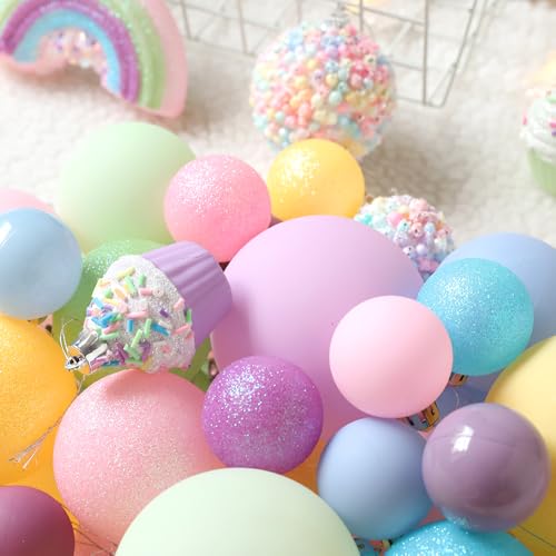 46pcs Pastel Christmas Tree Ornaments Set - Whimsical Candy-Themed Holiday Decor