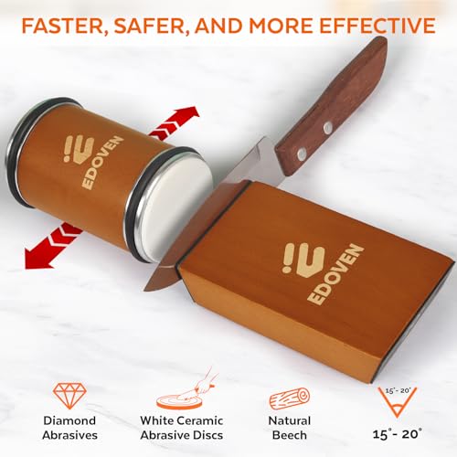 EDOVEN Classic Kit Rolling Knife Sharpener with Leather Strop & Angle Guide