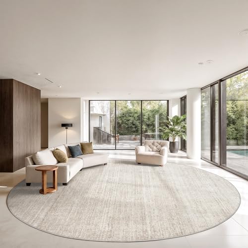 Valenrug 8ft Beige Round Washable Area Rug - Low Pile, Non-Slip, Soft Microfiber