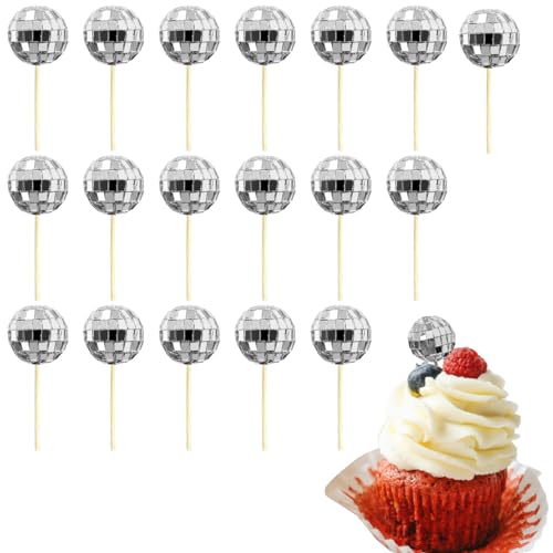18PCS Disco Ball Cupcake Toppers, Disco Theme Cake Decorations Topper Accessories for Birthday Party Decorations 70s Disco Themed Dance Party Supplies