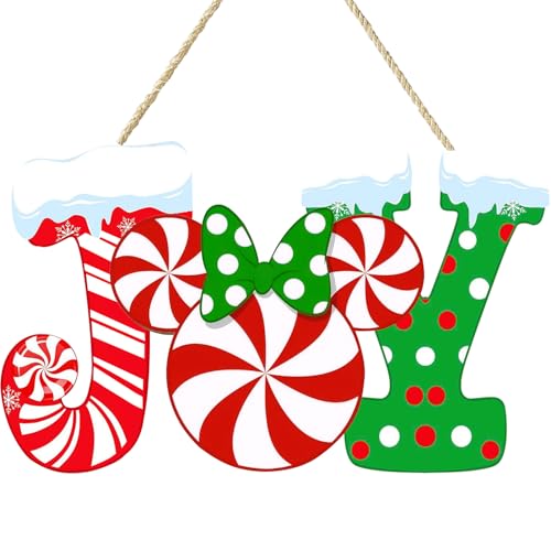 Christmas Joy Door Sign with Mouse Accent Wood Wall Hanger - Front Door Decor