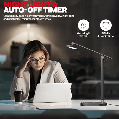 Honeywell HWT-H4 LED Desk Lamp - Black, Dimmable, Eye-Caring, Auto Sensor