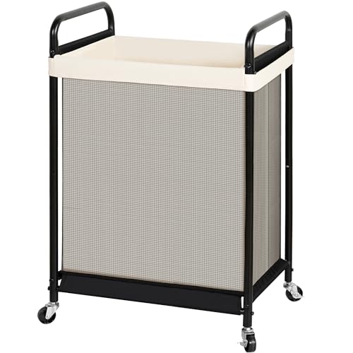 Large Laundry Hamper with Lockable Wheels, Removable Canvas Liner, Metal Frame