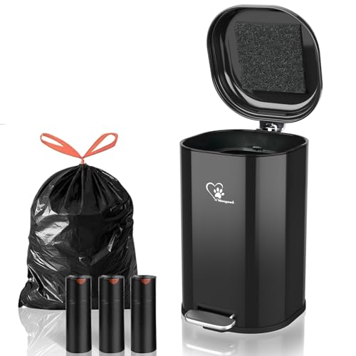 Black 18L Dog Poop Trash Can with Lid & Odor Control - Portable Waste Bin