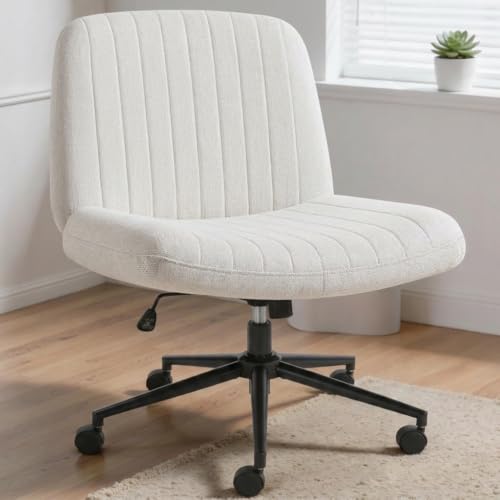 Shintenchi Beige Cross Leg Office Chair with Wheels, Height Adjustable Swivel Armless Desk Seat