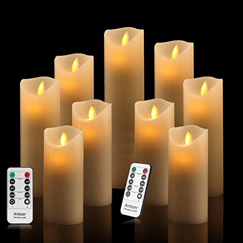 antizer Flameless Candles Set of 9 Ivory Dripless Real Wax Pillars