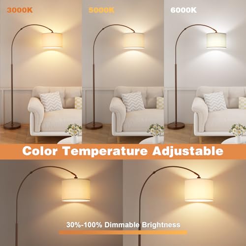 Ambimall Dimmable Arc Floor Lamp with Remote Control - Brown, Deep Beige & Brown Variation