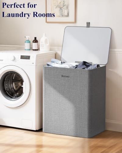 Gray Laundry Hamper with Lid 160L - 2-Compartment Sorter & Removable Bags