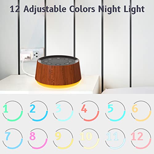 Wood Brown Noise Sound Machine with 30 Soothing Sounds & 12 Color Night Light