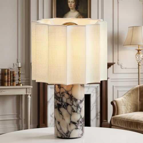 DGRGRHBV Rice White Marble Touch Table Lamp with Linen Shade - Cordless Rechargeable Night Light for Bedroom & Bedside