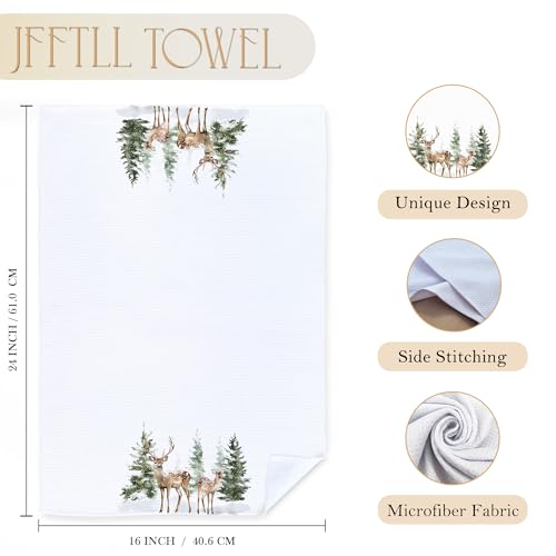 Winter Deer Christmas Kitchen Towels - Rustic Holiday Dish Hand Towels, 16x24 Inches, Set of 2