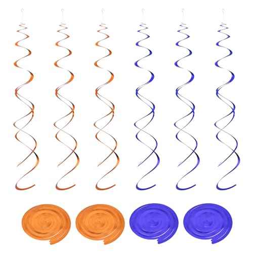 MECCANIXITY 20 Pcs Party Hanging Swirls Double Strip Streamer Ceiling Decorations Hanging Swirling for Birthday,Wedding,Graduation Party Supplies,Class Theme Party(Dark Blue,Orange)