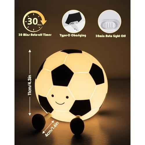 YISUN Soccer Night Light for Boys Light Up Football Lamp Dimmable Rechargeable Silicone Night Light Home Decor Birthday Christmas Gifts for Kids