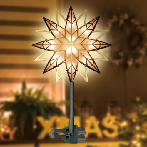 12" 10L Christmas Snowflake Tree Topper, Star Light, Clear Top