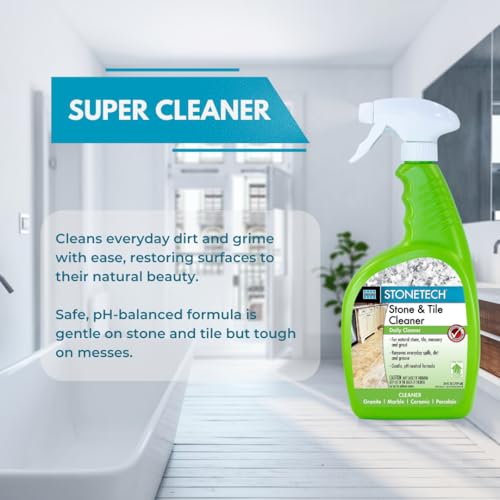 StoneTech Stone & Tile Cleaner Spray – Natural, pH Neutral Daily Cleaner for Granite, Marble, Ceramic & Porcelain – 2-Pack, 24oz + Microfiber Cloths