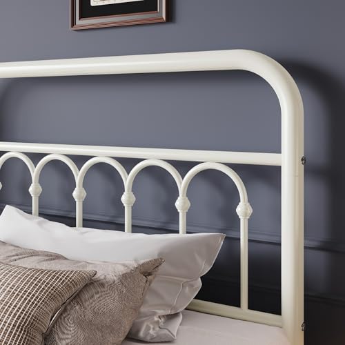 Cream Twin Size Metal Platform Bed Frame with Headboard - Elegant & Durable